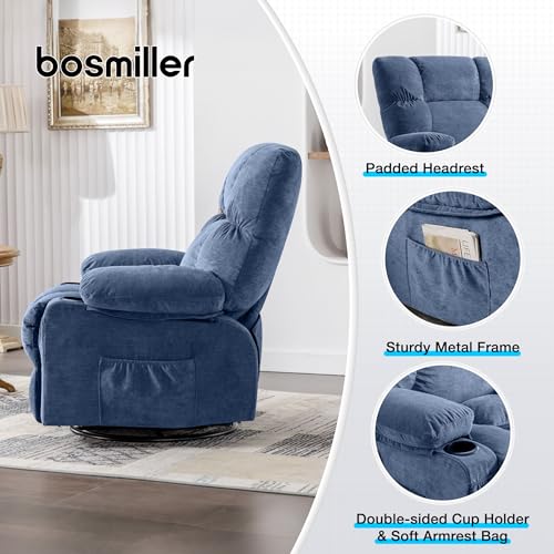 Image of MAHOMICO Recliner Chair Oversized Swivel Rocker with Vibration Massage & Lumbar Heating, 360 Swivel, USB Charging Port, Cup Holders & Side Pocket for Living Room