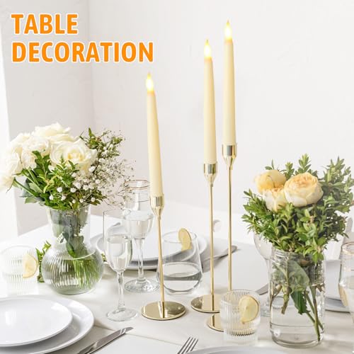 Image of Baquler 50 Pcs 8.5 Inches Flameless Taper Candles Bulk Battery Operated Taper Candles Ivory LED Candlesticks Flickering for Christmas Wedding Home Decor