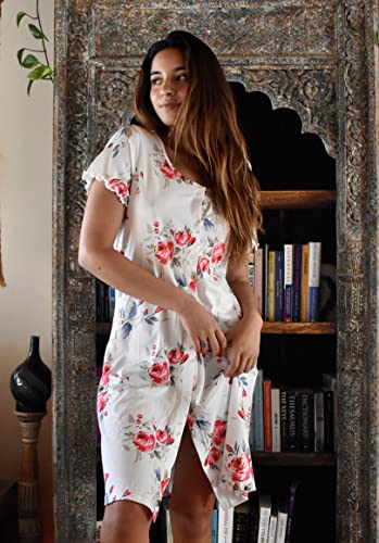 Image of Ekouaer Women's Nightshirt Short Sleeve Button Down Nightgown V-Neck Sleepwear Pajama Dress