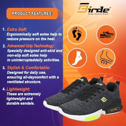 Image of Birde Men's Sports Shoes for Gym, Walking, & Running Lightweight Comfortable Sports Shoes | Colour -Black EVA-TPR-TPU Knitting Sports Shoes