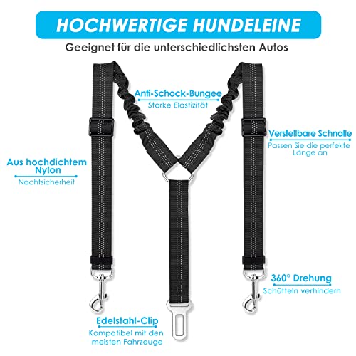 SlowTon Anschnallgurt Hund - 2 in 1 Verhedderungsfreier, Langlebiger Elastischer Hundegurt für Auto & Ausgehen, Verstellbarer Reflektierender Sicherheitsgurt