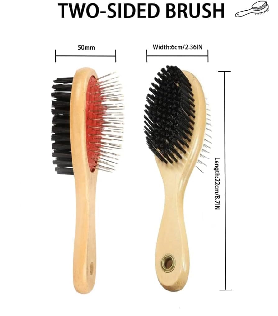 Wooden Dog Brush Double Sided Pet Brush 2 in 1 Dog Pin Brush and Bristle Soft Brush for Cleaning Loose Fur & Dirt - Image 3