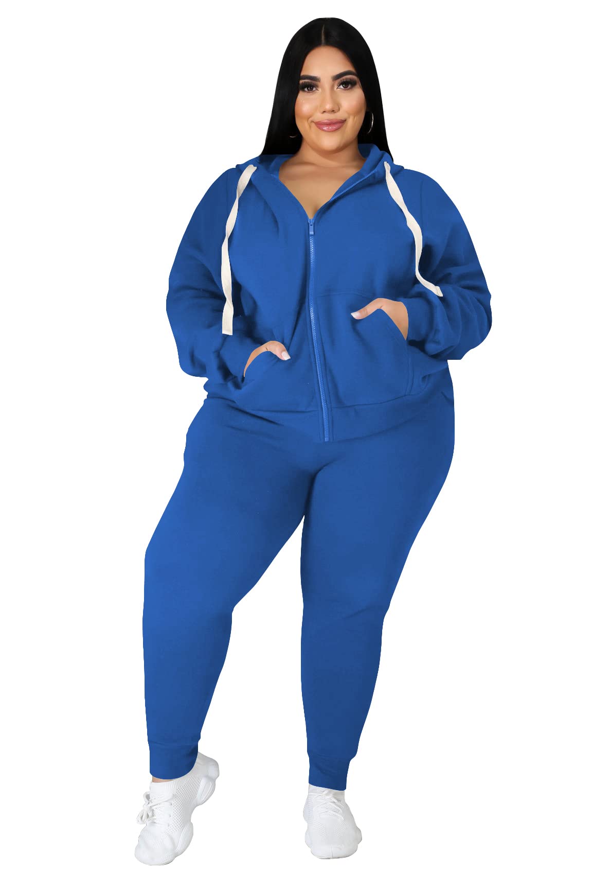 YeGine Womens Plus Size Two Piece Outfits Sweatsuits Casual Long Sleeve Set With Pockets