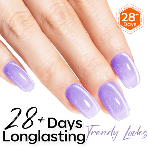 Image of modelones Cat Eye Gel Nail Polish,Glitter Purple Gel Polish with Magnet Magentic Cateye Gel Polish Soak Off Led Reflective Gel Top Coat Manicure Salon DIY Gifts