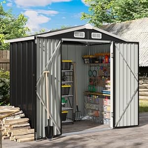 Aoxun Gartenhaus aus Metall, Gartenschuppen mit abgeschrägtem Dach und abschließbarer Tür für Terrasse, Rasen, Hinterhof, 200 x 188 x 123 m, Schwarz