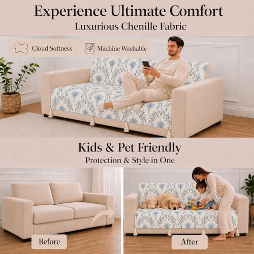Image of STITCHNEST 'Eden Weaves Collection Series' 3 Seater Sofa Cover| Elegant Woven Fabric, Decorative Tassels, Washable & Durable for Modern Living