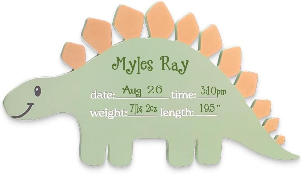 Dinosaur Baby Birth Announcement Wooden Dino Wall Hanger for Nursery or Welcome Home Baby Personalized with Custom Name