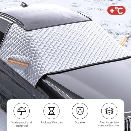 Image of Snow Windshield Cover, Three Window with Earmuffs Snow Shield, Waterproof Antifreeze Thickened Winter Protection Cover, Suitable for Most Cars (Silver)