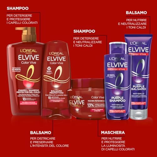  L'Oréal Paris Elvive Shampoo Color-Vive per Capelli Colorati, Buona Partenza e Lunga Sostenibilità di Colore, Capelli P