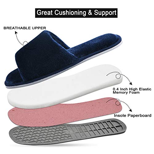 Image of DL Open Toe Slippers for women Indoor, Cozy Memory Foam Womens House Slippers Summer Slip On, Comfy Soft Flannel Womens Bedroom Slippers Slide Breathable Size 5-6 7-8 9-10