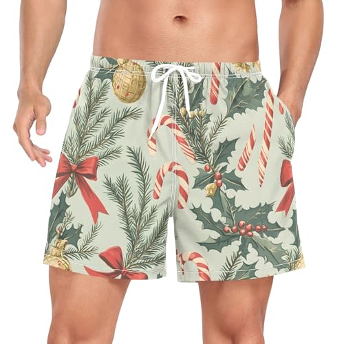 xigua Christmas Candy Mens Swim Trunks with Liner, 5 inch Quick Dry Mens Boardshorts for Beach
