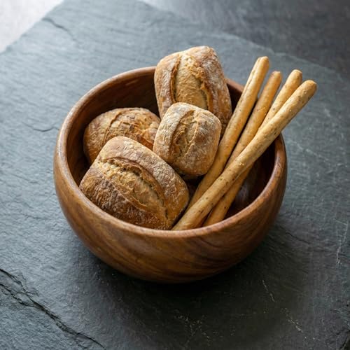 Deconox Doğal Akasya Ahşap Derin Kase - 22 cm Salata, Meyve ve Cips Sunum Kasesi - Dekoratif ve Dayanıklı Mutfak Gereci