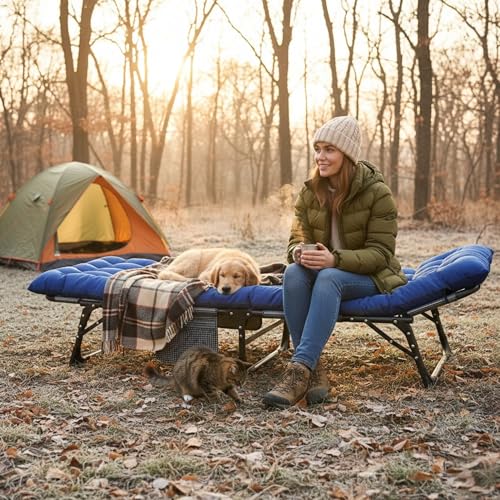Image of ABORON Camping Cot for Adult Extra Wide, Heavy-Duty 1200D Oxford Cot for Sleeping, Portable Folding Camp Bed with Mat