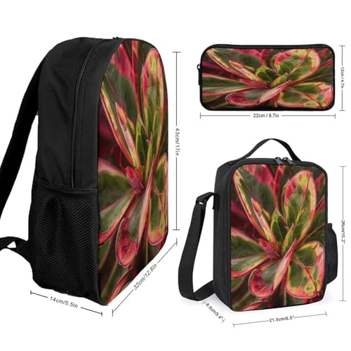 17-inch Backpack,Crossbody Lunch Bag,and Cosmetic Bags Suitable for Travel,business,casual,universal Succulent Plant Leaves Print Travel Backpacks for Men And Women2