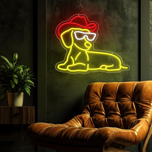Image of Dachshund Neon Signs for Wall Decor, Dimmable Cute Dog Neon Sign with Cowboy Hat Led Signs for Bedroom Home Party Pet Shop Decor, Birthday Christmas Gifts for Friends Kids Dog Lovers