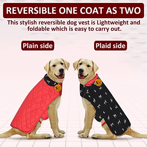 Image of Sage Square Dog Jacket - Reversible Fleece Winter Coat - Cold Weather Protection - Water Resistant - Wind Proof - Soft and Warm Thick Padded Dog Winter Coat (Small - 10 Inches, Black & Red)