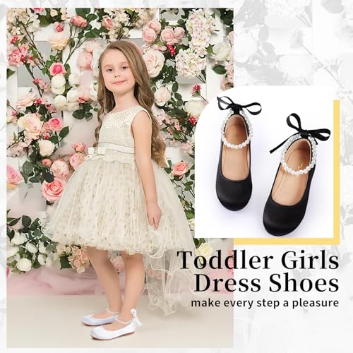 Toddler Girls Dress Shoes Flower Girls Kids Mary Jane Ballet Flats Wedding Party Communion Princess Shoes(Black Silk,Toddler 10)2
