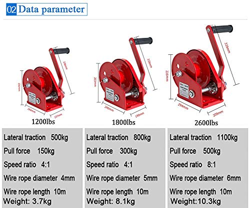 Winche manual con cable y gancho de seguridad 1800lbs miniatura 7