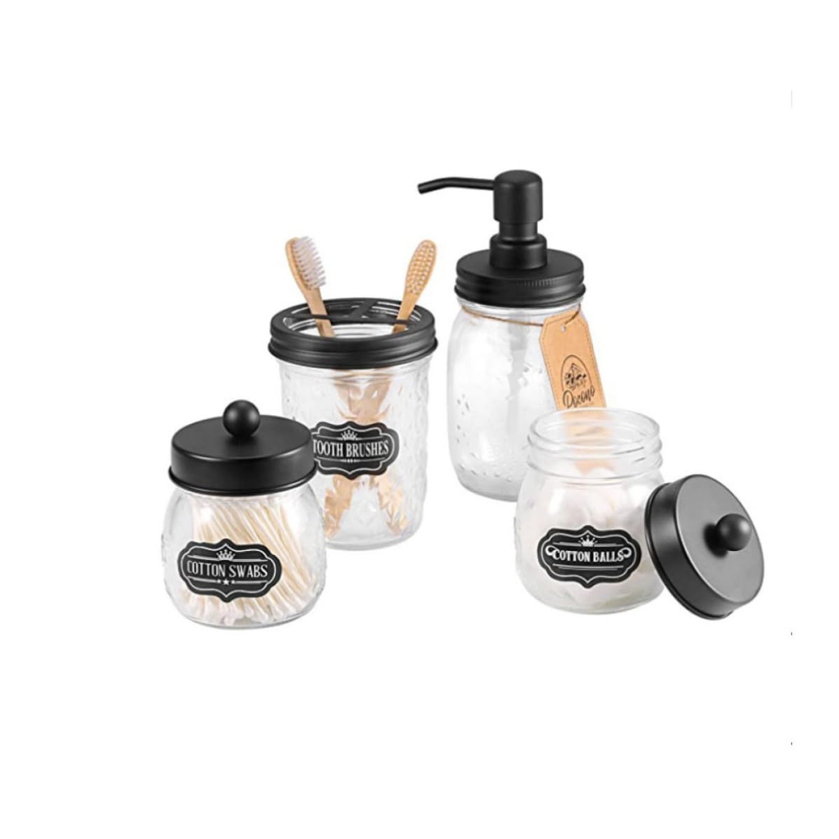 Kit de Vaso Portacepillos de Dientes de Vidrio Negro, para Baño