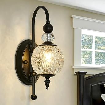 Vintage Vintage Wall Sconce Glass Shade Modern Indoor Wall Lamp for Bathroom Bedroom Living Room Hallway Wall Light Corridor DecorateBlack
