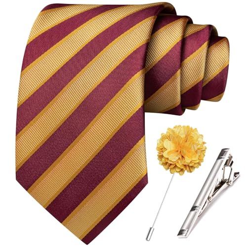 Image of Hi-Tie 63 inches Striped Paisley Extra Long Ties for Men Silk Necktie with Lapel Pin Tie Clip Big and Tall Men Formal Wedding
