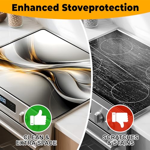 Image of Stove Top Cover Flower Gas Stove Top Cover for Home Decoration Kitchen Pad Non-Stick Washable Cooktop Covers Countertop Protector Keep Stove Clean (Silvery, 30L inchx21W inch)