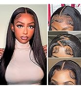 5x5 Hd Lace Closure Wigs Human Hair for Black Women, LEhan 180% Density Transparent 10A Lace Fron...
