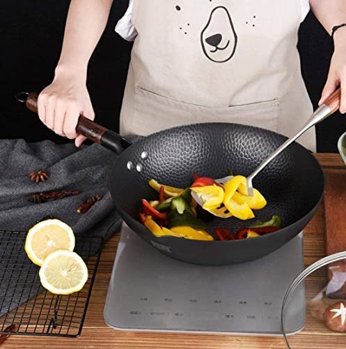 Wok de hierro fundido con tapa y mango de madera 12.5 pulg miniatura 4