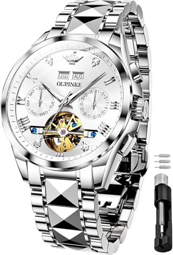 Image of OUPINKE Watches for Men Automatic Skeleton Self Winding Dress Wrist WatchBusiness Waterproof Luminous Tungsten