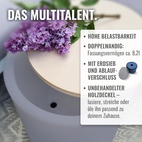 8 Seasons Design Shining Drum LED-Zylinder Hocker Tisch Flaschenkühler Pflanztopf (Ø 37cm, Höhe: 45cm) Grau, E27 Fassung inkl. Leuchtmittel in warmweiß, inkl. Deckel, Indoor & Outdoor