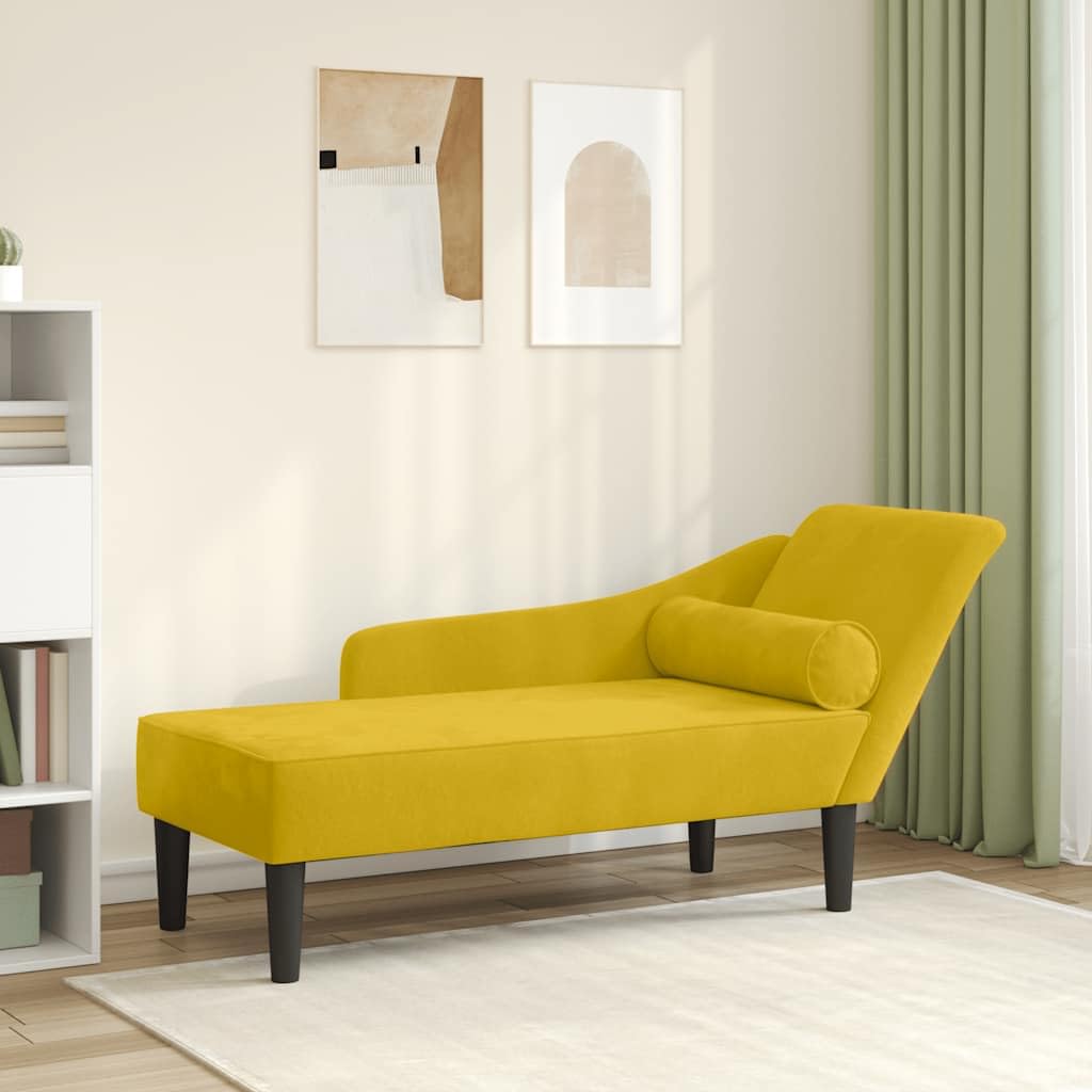 Szezlong żółty aksamit z poduszką 141 x 55,5 x 66,5 cm, fotel rekamiere z tapicerowanym krzesłem, otomana do salonu i sypialni, narożnik do czytania i relaksu