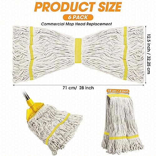 Image of Eccliy 6 Pack Commercial Mop Heads Replacement Heavy Duty 18 oz Loop End Cotton String Wet Mop Refills Washable Absorbent Reusable for Industrial Home Tile Wood Concrete Floor (White,Yellow)