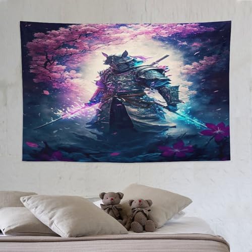 Tapisserie murale japonaise samouraï PAZZK 150x230cm pour décoration de chambre