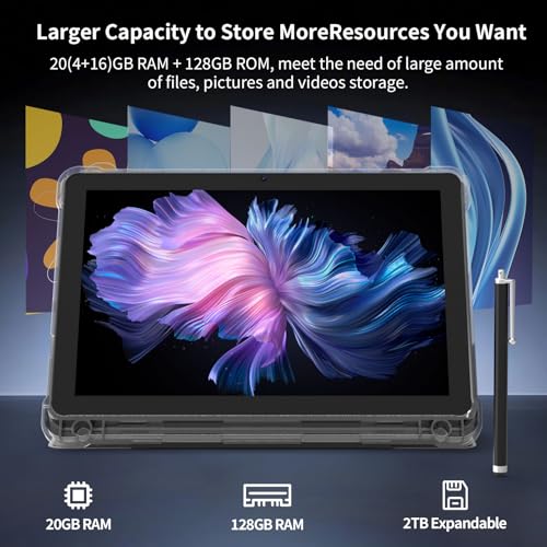Android 15 Tablet 10 inch Tablets, 20GB RAM 128GB ROM 2TB Expand, 2.0Ghz CPU Quad-Core Processor Tablet PC with Case and Stylus, 5G WiFi6, BT5.0, 6000mAh Battery, Dual Camera, Widevine L1, GMS, Black - Image 5