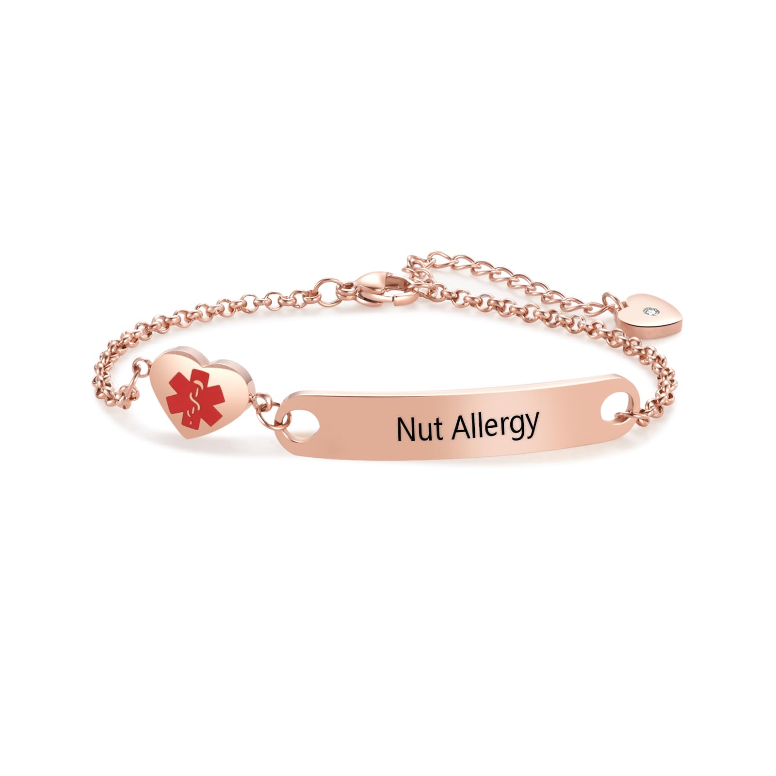 Heart Medical Alert ID Bracelet for Women Girls Emergency First Aid Stainless Steel Adjustable Chain Bracelets