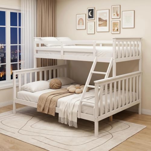 Panana Triple Sleeper Bunk Beds Single Top Double base bed Solid Wood Frame Wooden Bed Frame (3FT+4FT6 with ladder)
