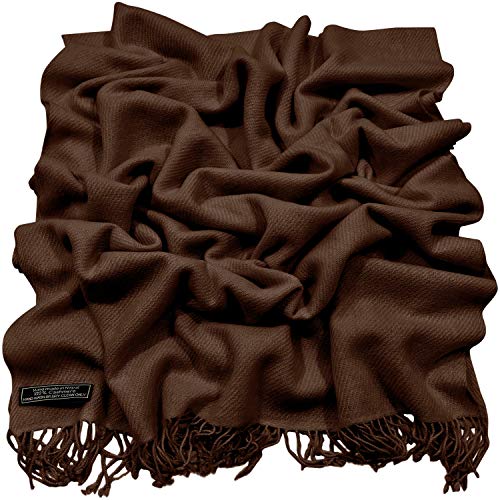 CJ Apparel Dark Brown Chocolate Brown 100% Cashmere Shawl Pashmina Scarf Wrap Stole Head Wrap Hand Made in Nepal New3