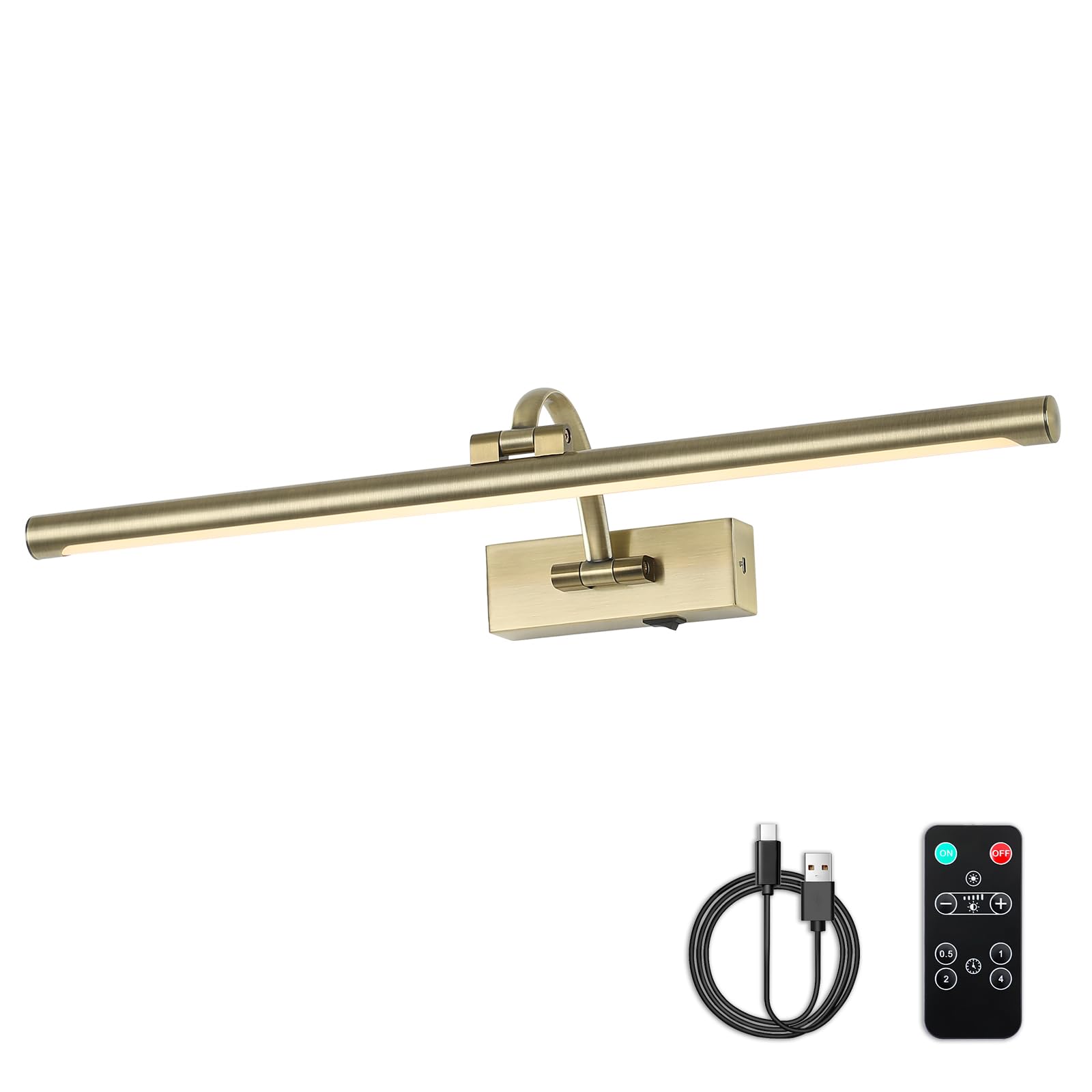 Wireless Picture Lights Rechargeable Gallery Lighting Battery Picture Frame Light with Remote and Timer, Adjustable Art Light for Paintings, Portraits, Antique Bronze Finish 24'' Inch 5W 2700K