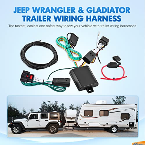 Image of Nilight 4-Way 56407 Custom Vehicle Side Trailer Wiring Harness for Towing | with 4 pin Trailer Light Plug, Compatible with Wrangler JL 2018-2025 and Gladiator 2020-2025