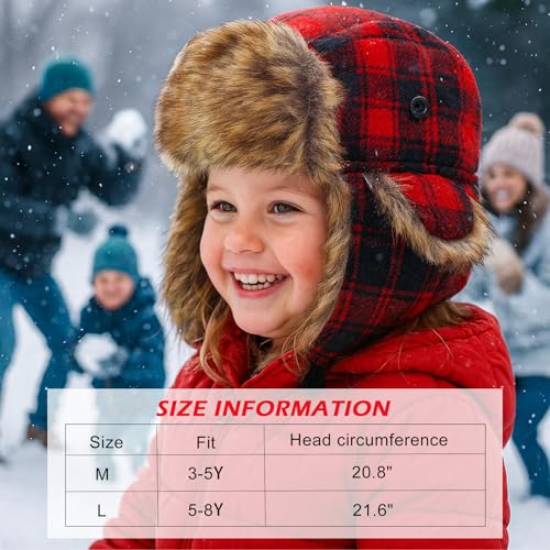 Kids Winter Trappers Hat Toddler Outdoor Windproof Ushanka Ski Cap Ear Flap Chin Strap Snow Hat for 3-8Y2