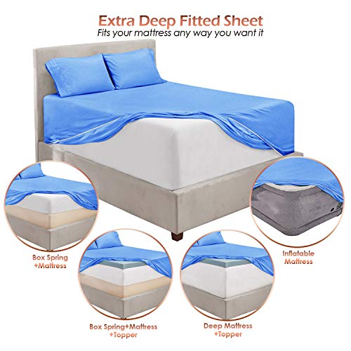 Image of Hearth & Harbor Extra Deep Pocket Queen Size Sheet Set - 4 Piece Ultra Soft & Breathable Bed Sheets Set - Fits Up to 24 inch Mattress - Hotel Luxury Bed Sheet Set, Calm Blue