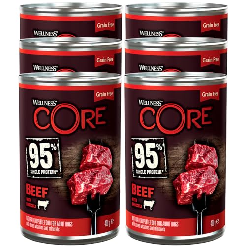 Wellness CORE 95% 6 x 400g, Bœuf/Broccoli – Pâtée pour Chiens Adultes, sans Céréales, Naturelles, Hypoallergénique, Riche en protéines, À Haute...