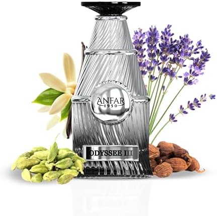Anfar Odyssee 3 Pour Homme 1950, Extrait de Parfum, 3.4 fl oz, Woody Fragrance, Cardamom, pink pepper, bergamot, mint, for men, 100ml.
