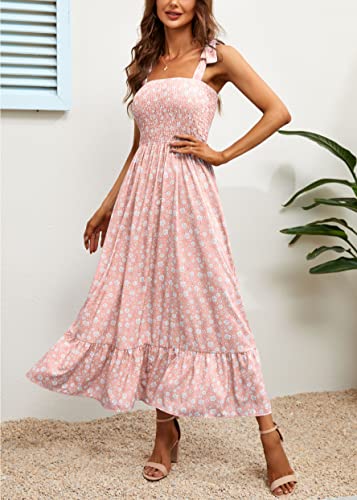 Image of Imily Bela Womens Summer Floral Maxi Dress Boho Tie Strap Sleeveless Smocked A Line Beach Sundress Long Dresses