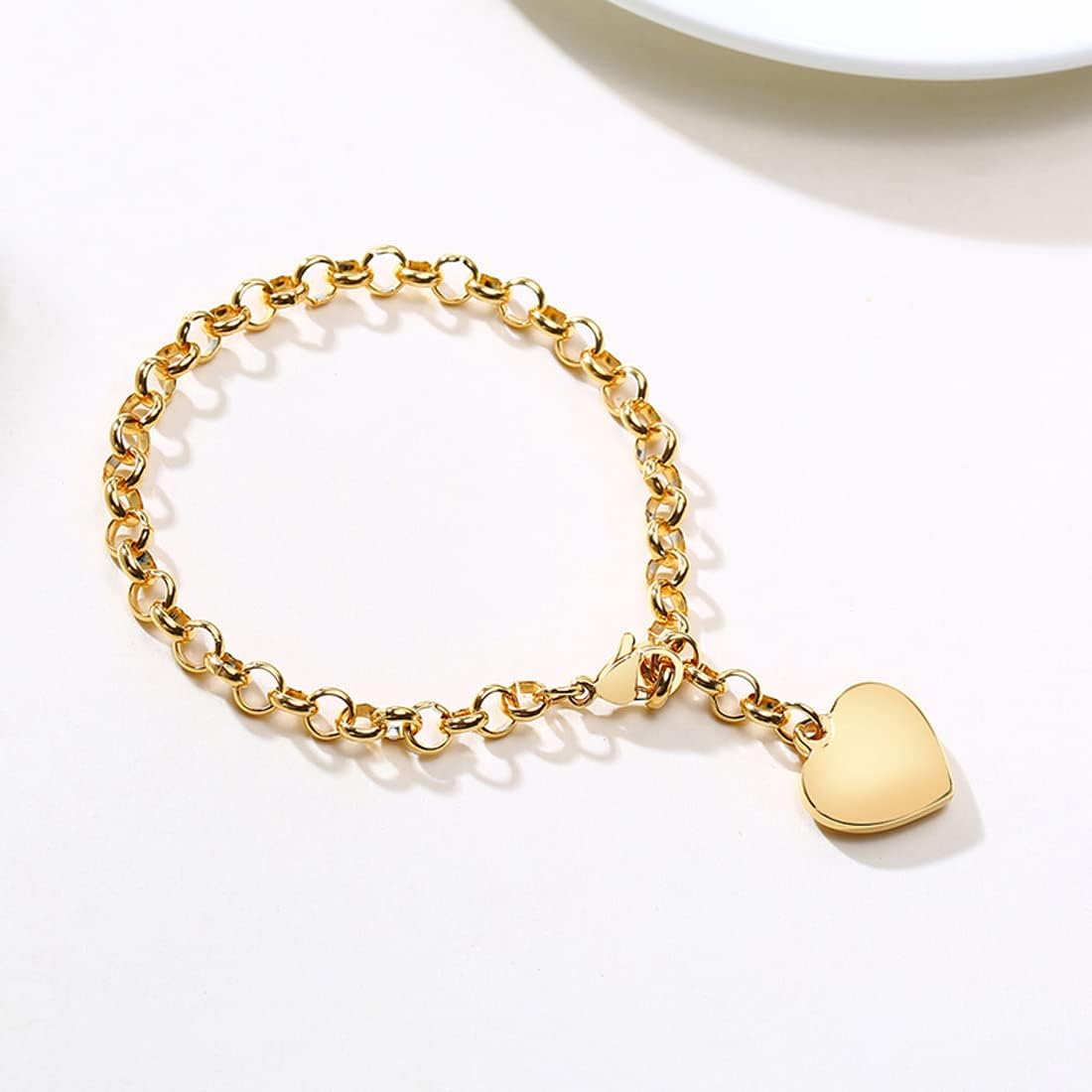Rockyu Heart Bracelet for Women Gold Cable Chain Heart Pendant Titanium Hypoallergenic Stylish Accessory Stainless Steel - Image 8