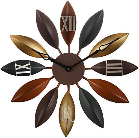 Decorative Large Clock, Eruner European Industrial Craft Iron Leaves Non-Sticking Wall Clock Home Living Room Cafe Bar Leaf Decoration 22” Oversized