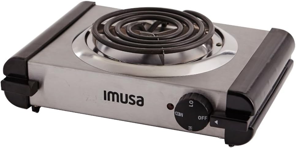 IMUSA USA GAU-80311 Electric Single Burner 1000-Watts, Stainless Steel, Silver
