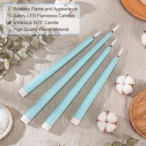 Image of Rossesay 24 Pcs Flameless LED Taper Candles Battery Operated Candles 8.5 inch, 9.65 inch, 10.8 inch, 12.8 inch Flameless Candlesticks Flickering for Christmas Church Wedding(Classic, Turquoise)
