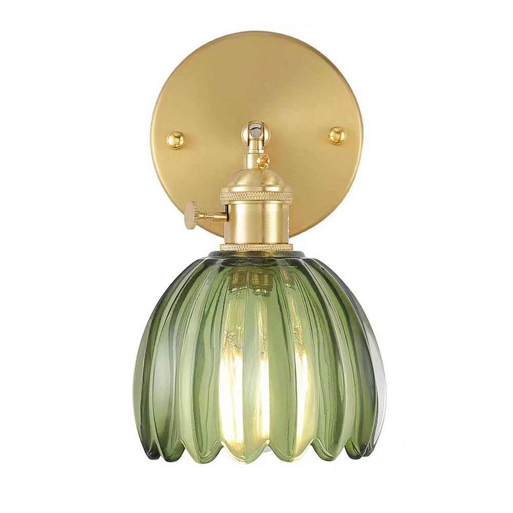 HUAYUSEDF Wall Sconce with Glass Lampshade Lighting Modern E27 Lamp Green Nordic Background Lamps Adjustable Bedroom Bedside Mounted Lights Stair Vanity Li(1 Pack)