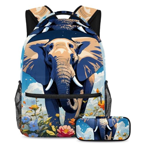 Cartable éléphant pour fille et garçon avec trousse multicolore ado
